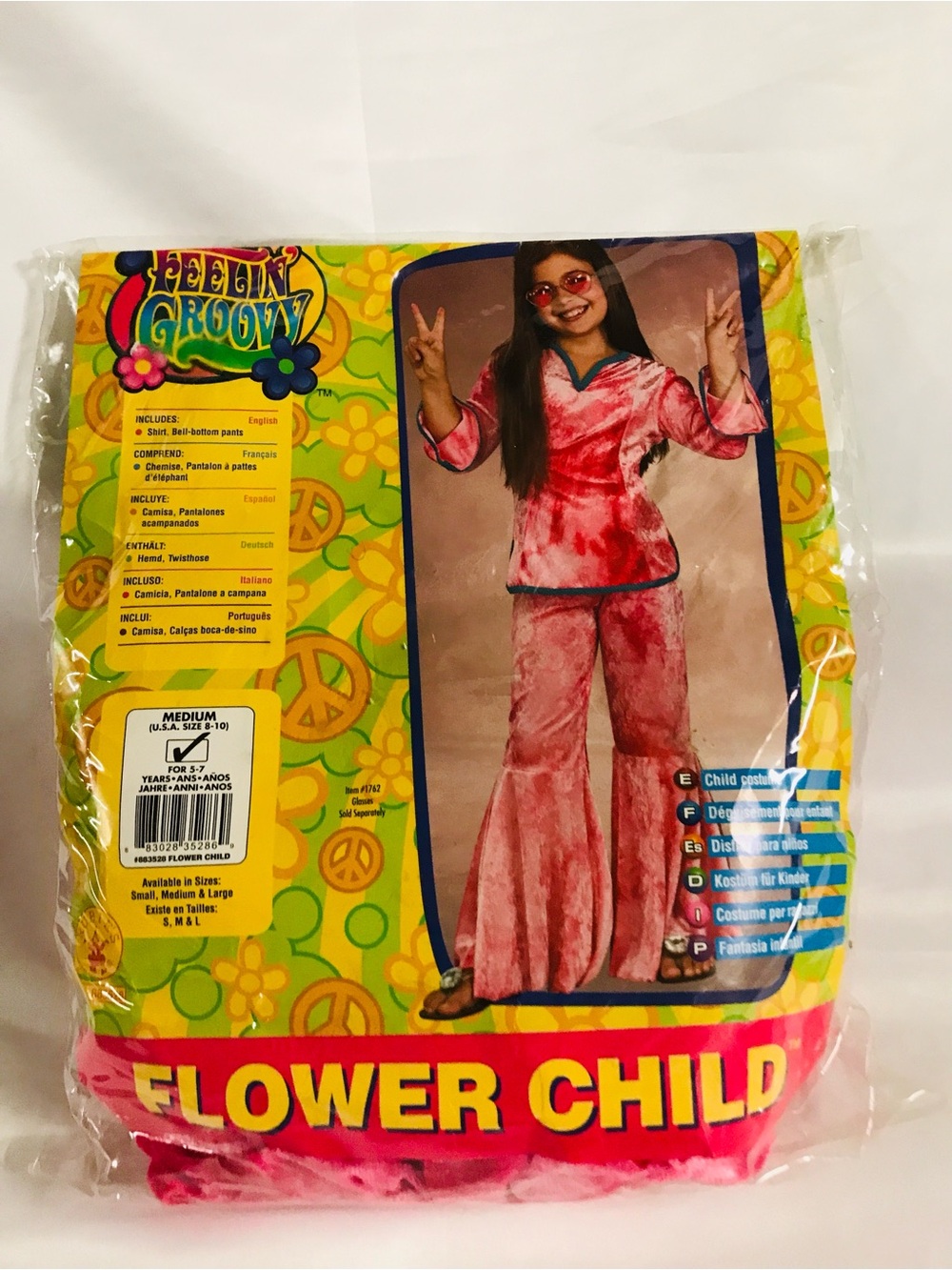Rubies Flower Child Kids Costume FeelinGroovy Pink  Outfit Size M 8-10